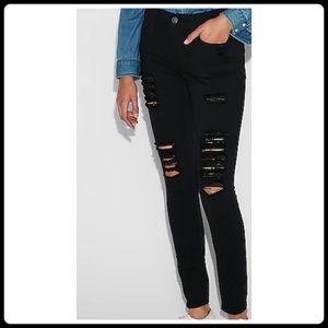Express | Black Distress Legging Mid Rise Jeans Size 2 Short